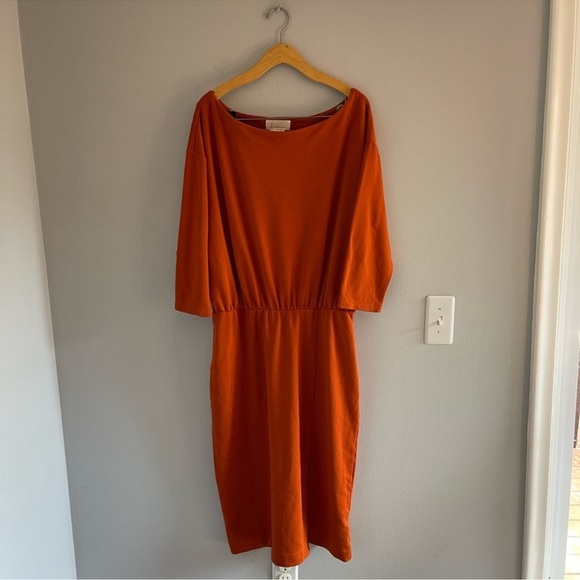 By Anthropologie Knit boho Column midi Dress Orange size large - Picture 2 of 8